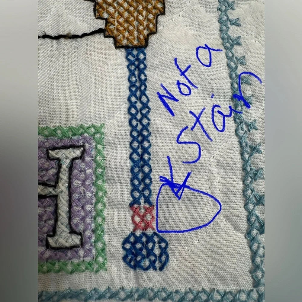 Hand Cross-Stitched Vintage Baby Blanket “Kelly Ann” Nursery Decor